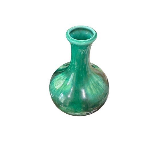 MCM Vintage M.C.I Japan Green Drip Glaze Vase Footed Base Original Sticker - Picture 3 of 5